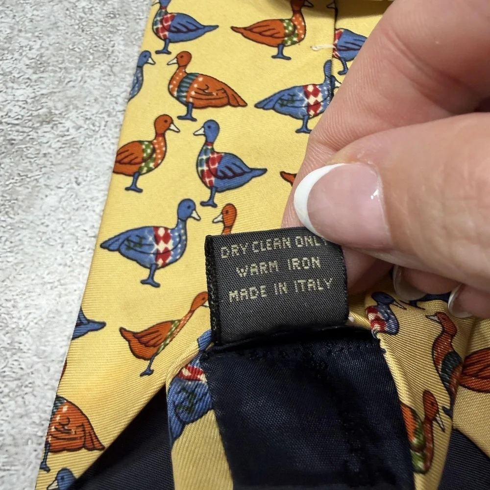 Ermenegildo Zegna Tie Mens One Size Yellow Animal Print Made In Italy Necktie
